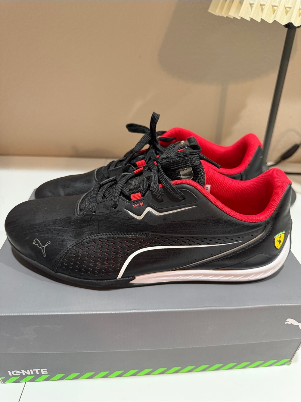 Puma Ferrari Driver’s Black Sneakers with Red Lining and Ferrari Shield